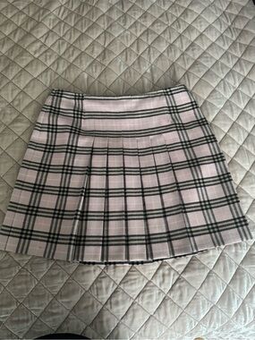 Vintage Pink Plaid Pleated Wool Skirt Made in England Size 8